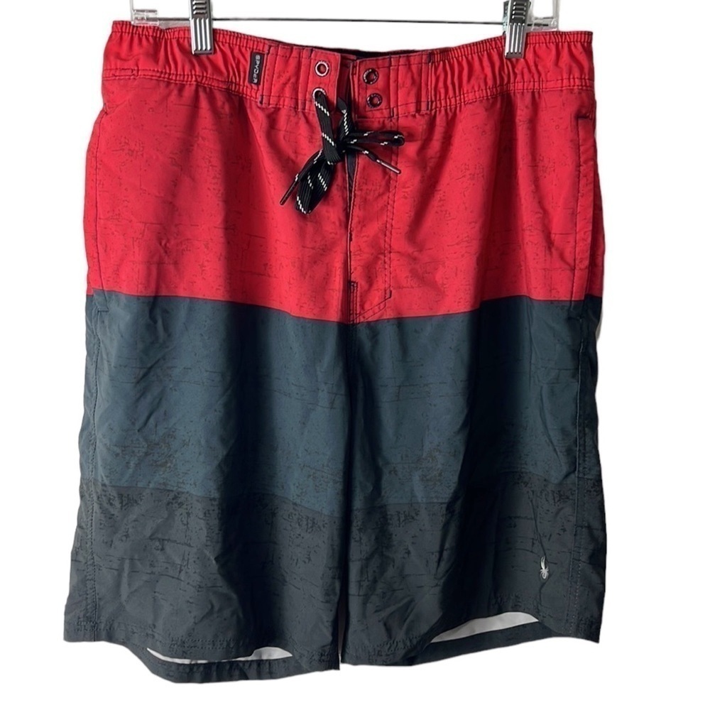 Spyder Swim Trunks Boardshorts Men's XL Red Black Mesh Lining Pockets Inseam 8.5